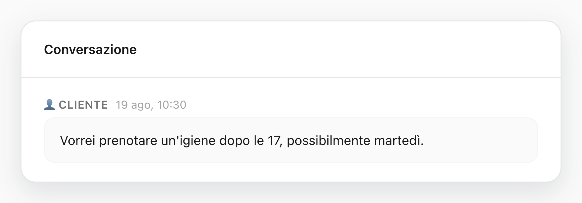 Il messaggio originale del cliente nella conversazione Atriaro